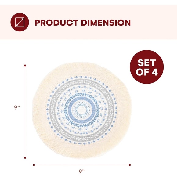 - Round boho placemats 9x9 washable cotton tea spot Mats ( 4 ) - Picture 4 of 16